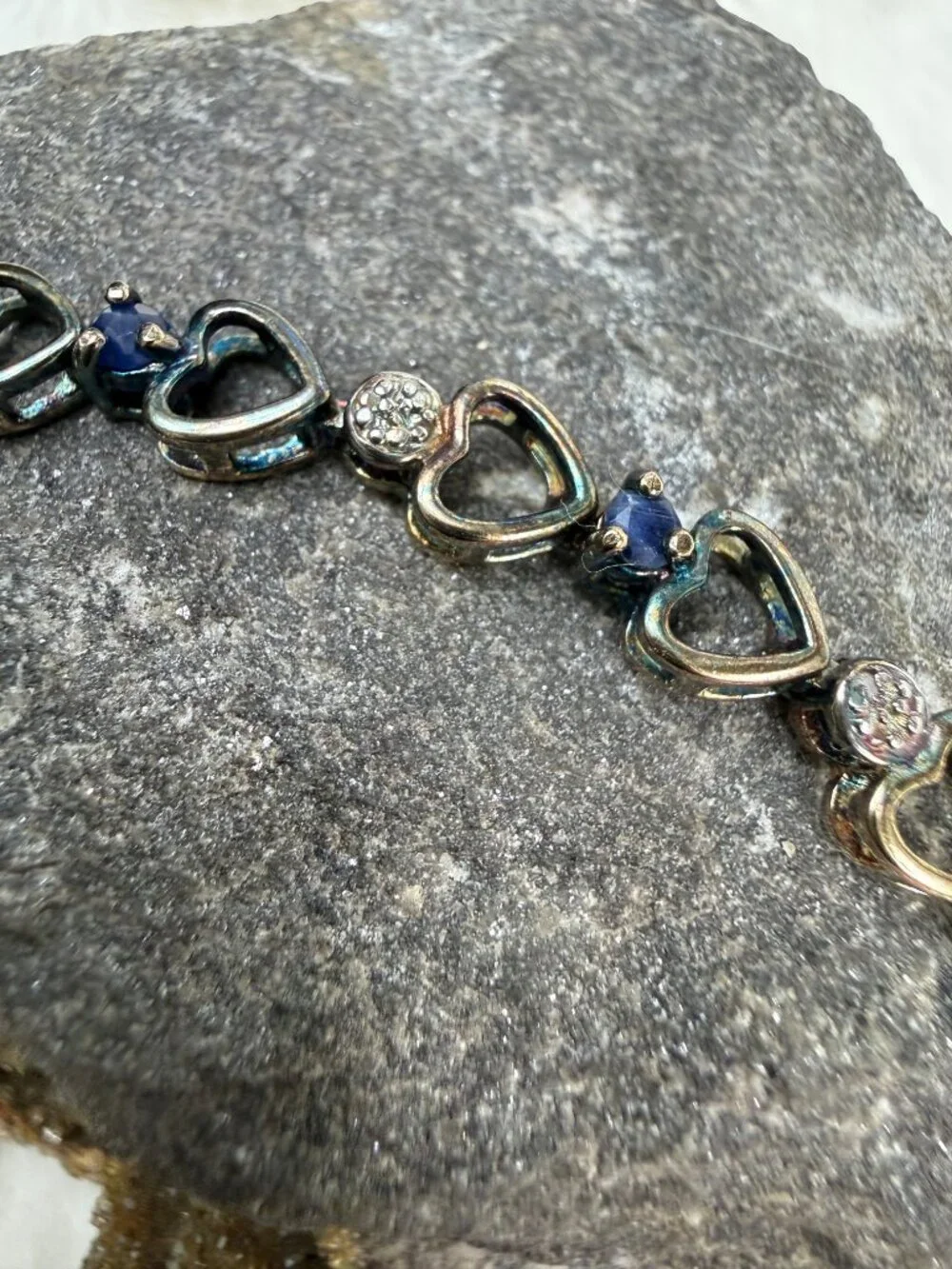 Ross Simons Blue Sapphire Sterling Silver Heart Link Bracelet Gold Vermeil